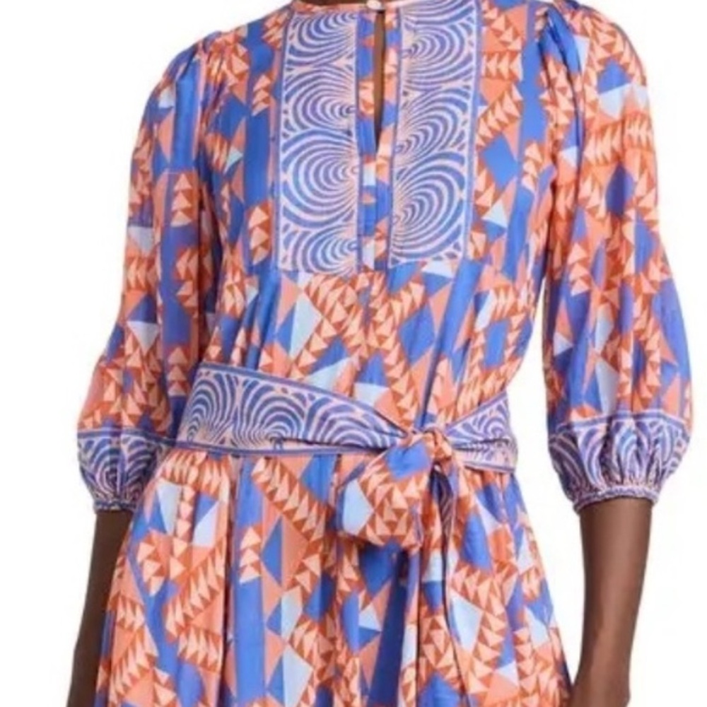 Geometric Patterned Blue and Orange Dress